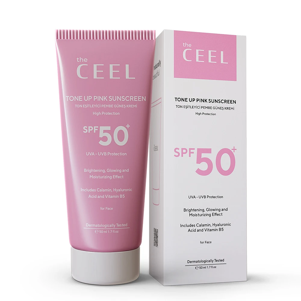 Crème solaire rose SPF 50+ égalisante pour le visage avec protection UVA/UVB